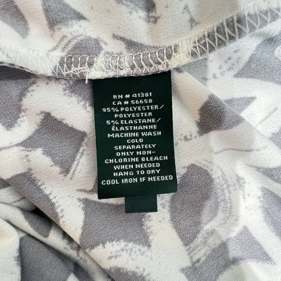 Lauren Ralph Lauren Faux Wrap Dress Size 12 Ruched Floral Abstrast Gray V Neck - Picture 12 of 14